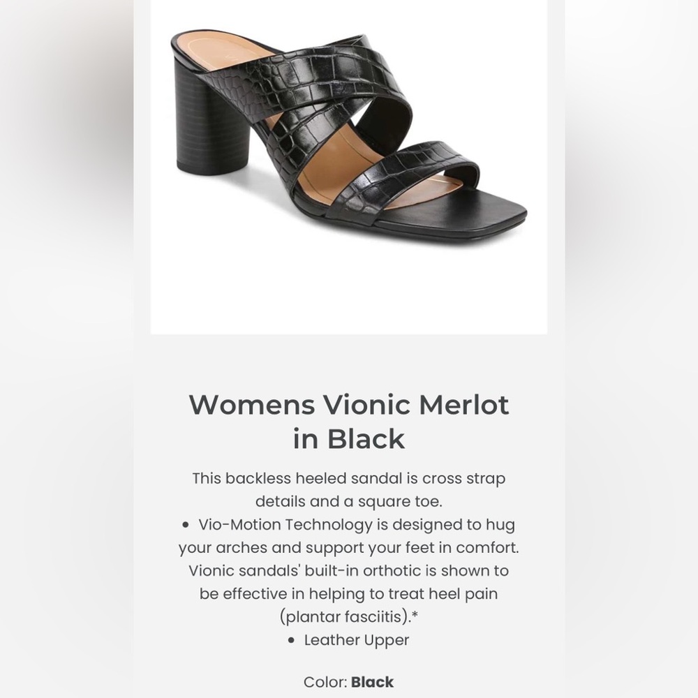 Vionic Merlot black croc-embossed leather sandals size 9 - Picture 2 of 5